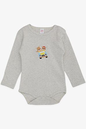 Breeze Erkek Bebek Çıtçıtlı Zıbın Body Şoför Hayvancık Baskılı 9 Ay-3 Yaş, Açık Gri Melanj