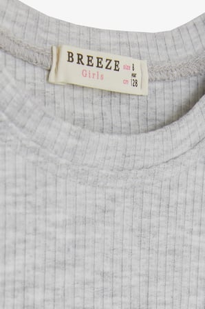 Breeze Kız Çocuk Crop Tişört Nakışlı Yazı Baskılı 8-14 Yaş, Gri Melanj