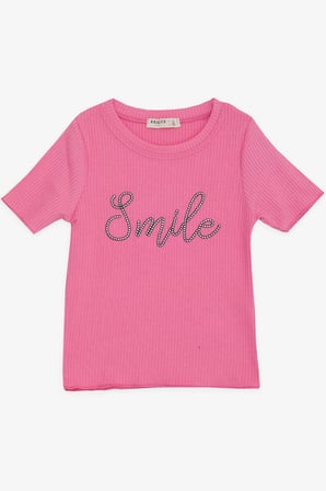 Breeze Kız Çocuk Crop Tişört Nakışlı Yazı Baskılı 8-14 Yaş, Fuşya