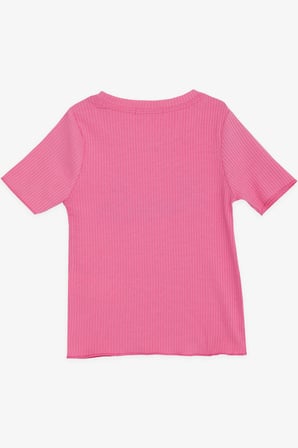 Breeze Kız Çocuk Crop Tişört Nakışlı Yazı Baskılı 8-14 Yaş, Fuşya