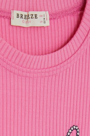 Breeze Kız Çocuk Crop Tişört Nakışlı Yazı Baskılı 8-14 Yaş, Fuşya