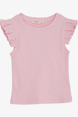 Breeze Kız Çocuk Crop Tişört Kolları Fırfırlı 8-14 Yaş, Pembe