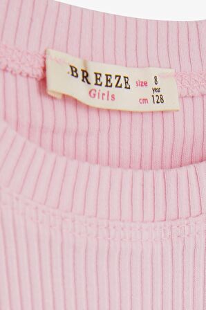 Breeze Kız Çocuk Crop Tişört Kolları Fırfırlı 8-14 Yaş, Pembe