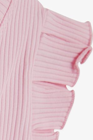 Breeze Kız Çocuk Crop Tişört Kolları Fırfırlı 8-14 Yaş, Pembe