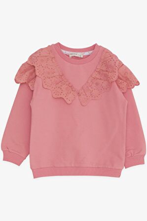 Breeze Kız Çocuk Sweatshirt Güpürlü 4-8 Yaş, Gülkurusu