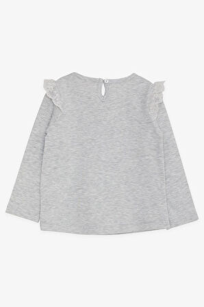 Breeze Kız Bebek Uzun Kollu Tişört Danscı Kız Baskılı Güpürlü 9 Ay-3 Yaş, Açık Gri Melanj