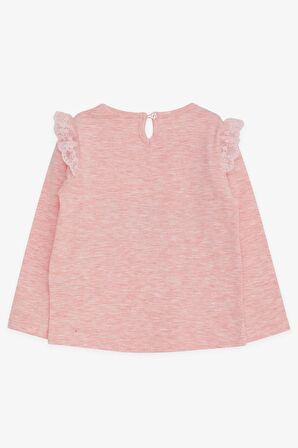 Breeze Kız Bebek Uzun Kollu Tişört Danscı Kız Baskılı Güpürlü 9 Ay-3 Yaş, Somon Melanj