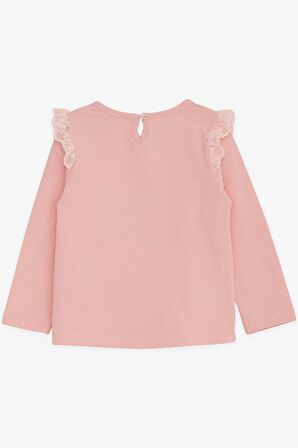 Breeze Kız Bebek Uzun Kollu Tişört Danscı Kız Baskılı Güpürlü 9 Ay-3 Yaş, Pudra