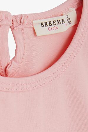 Breeze Kız Bebek Uzun Kollu Tişört Danscı Kız Baskılı Güpürlü 9 Ay-3 Yaş, Pudra