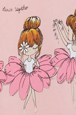 Breeze Kız Bebek Uzun Kollu Tişört Danscı Kız Baskılı Güpürlü 9 Ay-3 Yaş, Pudra