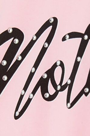 Breeze Kız Çocuk Tişört Taşlı Yazı Baskılı 9-16 Yaş, Pembe