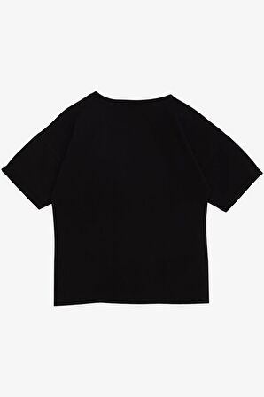 Breeze Kız Çocuk Tişört Taşlı Yazı Baskılı 9-16 Yaş, Siyah