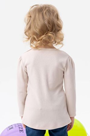 Breeze Kız Çocuk Uzun Kollu Tişört Güpürlü 1-4 Yaş, Bej