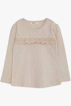 Breeze Kız Çocuk Uzun Kollu Tişört Güpürlü 1-4 Yaş, Bej