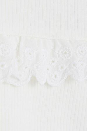Breeze Kız Çocuk Uzun Kollu Tişört Güpürlü 1-4 Yaş, Ekru