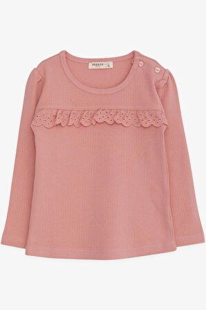 Breeze Kız Çocuk Uzun Kollu Tişört Güpürlü 1-4 Yaş, Gülkurusu