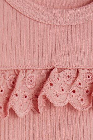 Breeze Kız Çocuk Uzun Kollu Tişört Güpürlü 1-4 Yaş, Gülkurusu