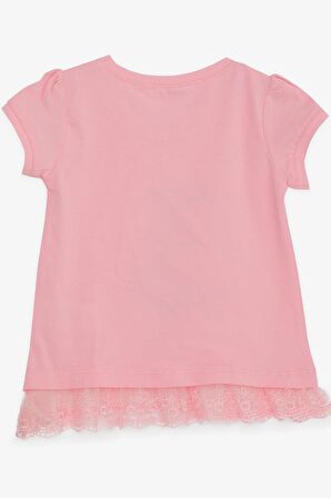 Breeze Kız Çocuk Tişört Sevimli Kız Baskılı Beli Güpürlü 1-4 Yaş, Pembe