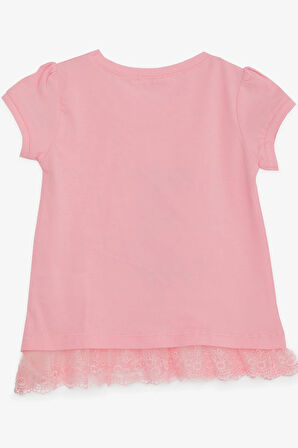 Breeze Kız Çocuk Tişört Sevimli Kız Baskılı Beli Güpürlü 1-4 Yaş, Pembe