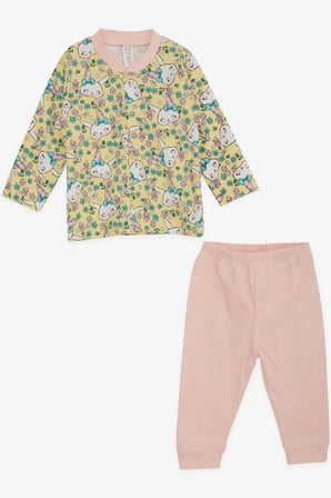 Breeze Kız Bebek Pijama Takımı Çiçek Desenli Tavşancık Baskılı 4 Ay-1 Yaş, Sarı