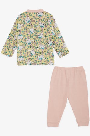 Breeze Kız Bebek Pijama Takımı Çiçek Desenli Tavşancık Baskılı 4 Ay-1 Yaş, Sarı
