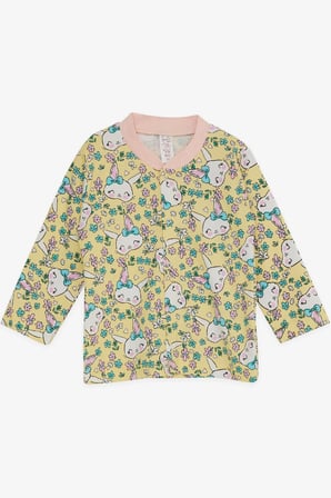 Breeze Kız Bebek Pijama Takımı Çiçek Desenli Tavşancık Baskılı 4 Ay-1 Yaş, Sarı