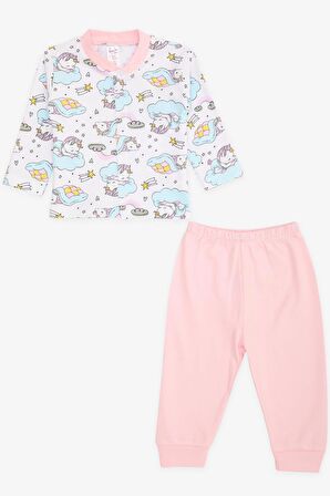 Breeze Kız Bebek Pijama Takımı Uykucu Unicorn Desenli 4 Ay-1 Yaş, Beyaz