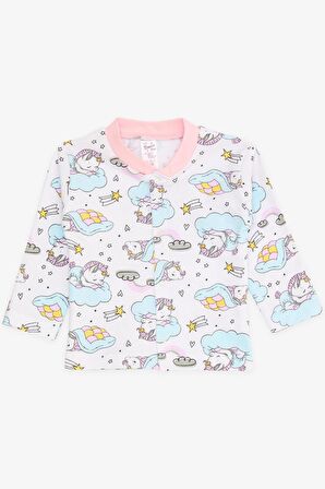 Breeze Kız Bebek Pijama Takımı Uykucu Unicorn Desenli 4 Ay-1 Yaş, Beyaz