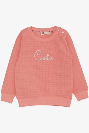 Breeze Kız Çocuk Sweatshirt Pullu Yazı Baskılı 1.5-5 Yaş, Somon