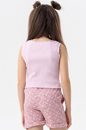 Breeze Kız Çocuk Crop Tişört Fitilli 8-14 Yaş, Pudra