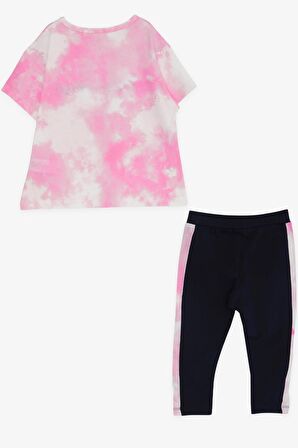 Breeze Kız Çocuk Kapri Taytlı Takım Batik Desenli Yazı Baskılı 8-14 Yaş, Pembe