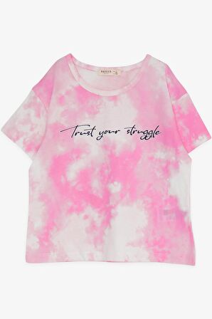 Breeze Kız Çocuk Kapri Taytlı Takım Batik Desenli Yazı Baskılı 8-14 Yaş, Pembe