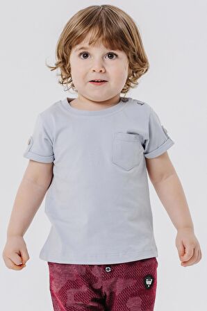 Breeze Erkek Bebek Tişört Cepli Kolları Düğme Aksesuarlı 9 Ay-3 Yaş, Gri