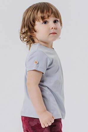 Breeze Erkek Bebek Tişört Cepli Kolları Düğme Aksesuarlı 9 Ay-3 Yaş, Gri