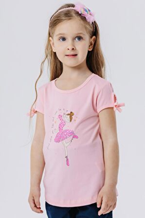 Breeze Kız Çocuk Tişört Dansçı Kız Baskılı Pullu 2-6 Yaş, Pembe