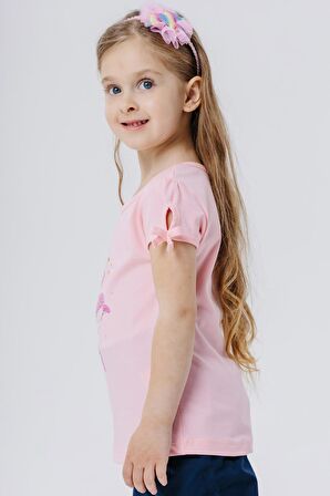Breeze Kız Çocuk Tişört Dansçı Kız Baskılı Pullu 2-6 Yaş, Pembe