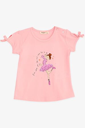 Breeze Kız Çocuk Tişört Dansçı Kız Baskılı Pullu 2-6 Yaş, Pembe