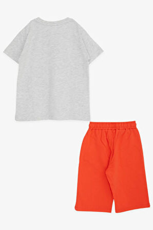 Breeze Erkek Çocuk Şortlu Takım Yazı Baskılı Bağcık Aksesuarlı 5-10 Yaş, Açık Gri Melanj