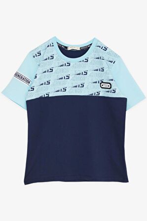 Breeze Erkek Çocuk Tişört Yazı Baskılı Armalı 9-16 Yaş, Açık Mavi