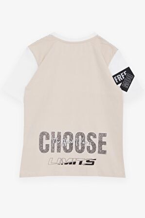 Breeze Erkek Çocuk Tişört Yazı Baskılı Armalı 9-16 Yaş, Ekru