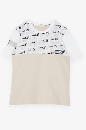 Breeze Erkek Çocuk Tişört Yazı Baskılı Armalı 9-16 Yaş, Ekru