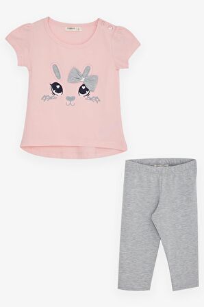Breeze Kız Çocuk Taytlı Takım Tavşancık Nakışlı 1-4 Yaş, Pembe