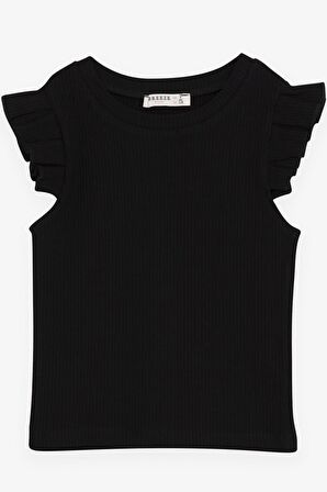 BREEZE Kız Çocuk Crop Tişört Kolları Fırfırlı 8-14 Yaş, Siyah