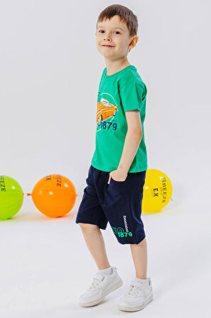 Breeze Girls & Boys Erkek Çocuk Şortlu Takım Antika Araba Temalı 1.5-5 Yaş, Yeşil