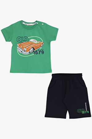 Breeze Girls & Boys Erkek Çocuk Şortlu Takım Antika Araba Temalı 1.5-5 Yaş, Yeşil