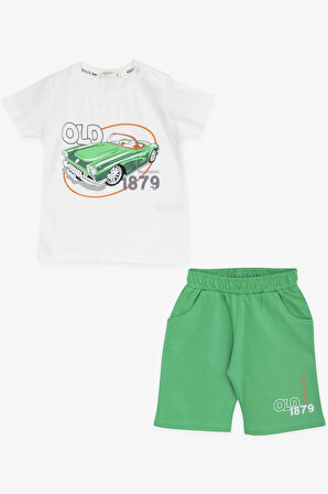 Breeze Girls & Boys Erkek Çocuk Şortlu Takım Antika Araba Temalı 1.5-5 Yaş, Ekru