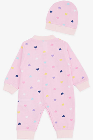 Breeze Kız Bebek Tulum Renkli Kalp Desenli 0-3 Ay-6 Ay, Pembe
