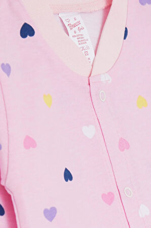Breeze Kız Bebek Tulum Renkli Kalp Desenli 0-3 Ay-6 Ay, Pembe