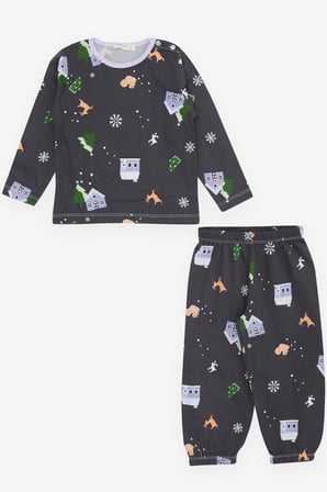 Breeze Kız Bebek Pijama Takımı Yılbaşı Temalı 9 Ay-3 Yaş, Antrasit