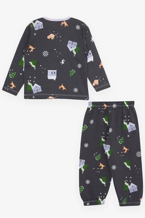 Breeze Kız Bebek Pijama Takımı Yılbaşı Temalı 9 Ay-3 Yaş, Antrasit